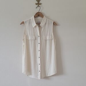 Chico's Cream Sleeveless Button Down Blouse Size Large